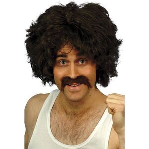 Smiffys Retro Wig & Moustache Set / Black